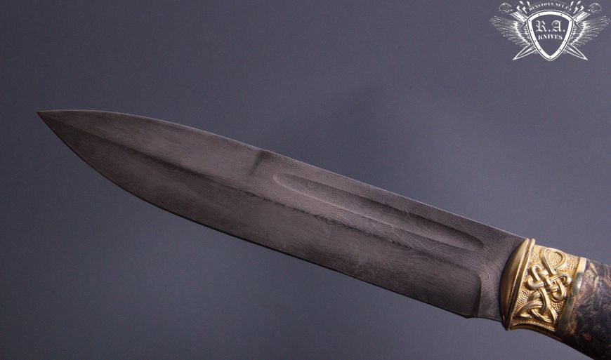 Нож ручной работы "Окопник" дамасская сталь, гибрид Н0575 фото