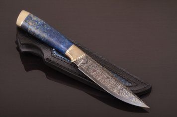 Ніж авторський "Океан" мозаїчний дамаськ, карельська береза Н0731 фото