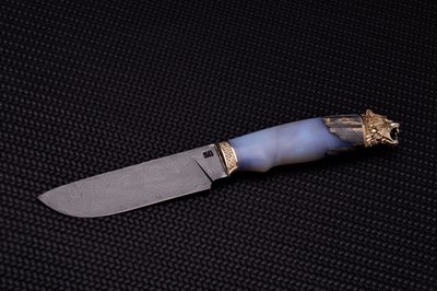 Нож ручной работы "Снежный барс" в дамасске Н0252 фото