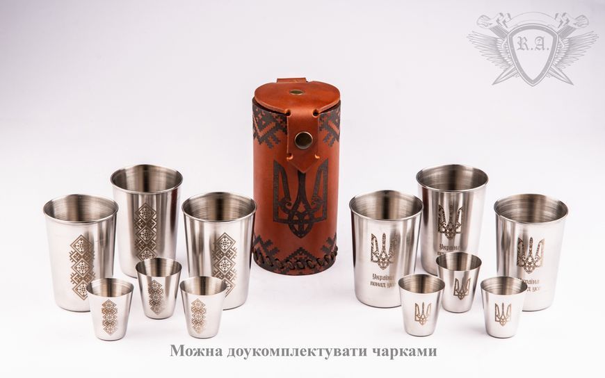 Набір стаканів "Національні" у шкіряному чохлі, стопки, чарки ПН0002 фото