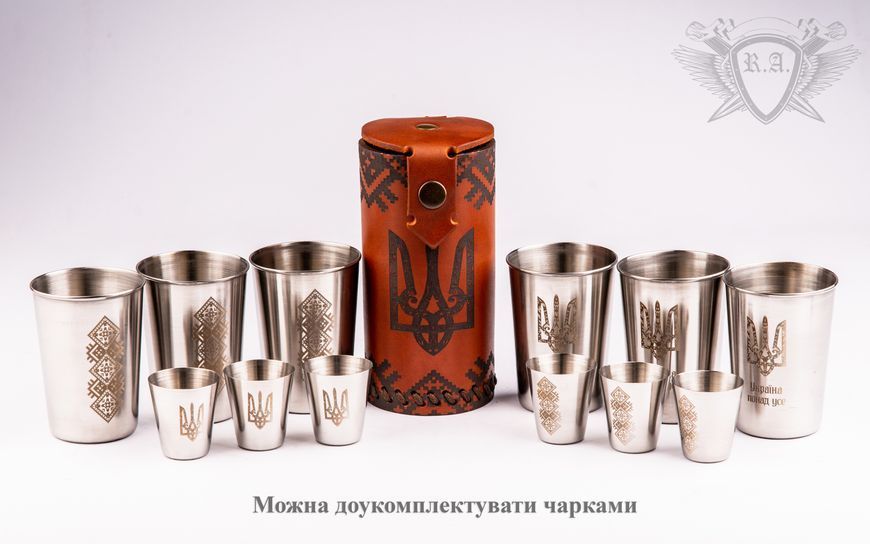 Набір стаканів "Національні" у шкіряному чохлі, стопки, чарки ПН0002 фото