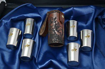 Набір стаканів  "Козак з вірним другом" у шкіряному чохлі, стопки, чарки ПН0004 фото