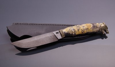 Нож ручной работы " Серый волк" дамасская сталь Н0545 фото